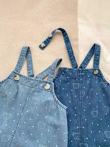 Verano bebé Denim Bib Shorts Neonatal oso conejo estampado Top Set alta calidad ropa de bebé Pantalones - Product Image 5