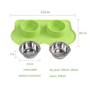 Gamelle en acier inoxydable pour chiens et chats, tapis de Silicone antidérapant, mangeoire pour animaux domestiques, bol d'alimentation pour chiens et chats - Product Image 6