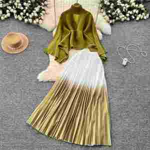 Conjuntos Casuales de Invierno para Mujer, Blusa Holgada con Tiras, Falda Plisada de Cintura Alta, Conjunto de Ropa Americana al por Mayor - Product Image 4