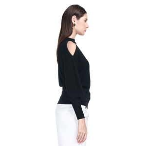 Haut <span class=keywords><strong>en</strong></span> maille tricotée <span class=keywords><strong>à</strong></span> col choker <span class=keywords><strong>en</strong></span> V, taille cintrée, fil doré, style moderne chic printemps-automne 2026 - Product Image 3