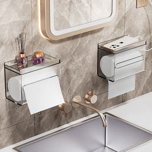 Caja de pañuelos acrílica impermeable para montar en la pared, sin taladro, rectangular, para baño, cocina, inodoro, sala de estar - Product Image 3
