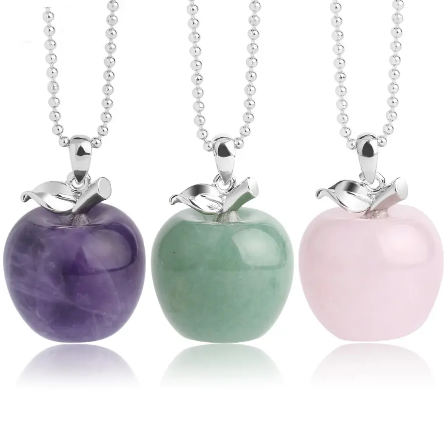 Colar ametista de cristal de apple, colar com pingente espiritual rosa quartz energia feishui para mulheres jóias
