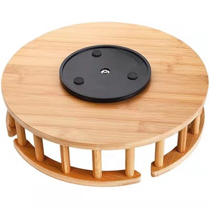<b>Rotatable</b> Bamboo <b>Spice</b> <b>Rack</b> Kitchen Wooden Oil Can Storage Lazy Susan Multi Function Condiment Holder - Product Image 3