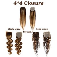 Extensions de cheveux naturels Ombré avec frontal, couleur brésilienne mèches blond miel P4/27, lisses, qualité 10A