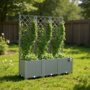 Jardinera de PP Gris Claro de 47.2x15.7x53.5 Pulgadas con Enrejado para Exteriores y Patios - Product Image 2