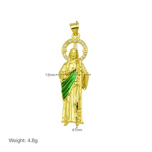 LS-D1141 Colgante de Latón Chapado en Oro con la Virgen María, Nuestra Señora de Guadalupe, Verde, con Circonita, Amuleto de San Judas, Joyería para Mujer y Unisex - Product Image 5