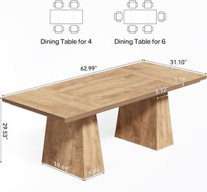 Tavolo da Pranzo <span class=keywords><strong>in</strong></span> <span class=keywords><strong>Legno</strong></span> Rettangolare di Lusso Stile Moderno con <span class=keywords><strong>Gambe</strong></span> Robuste Personalizzabile - Product Image 2