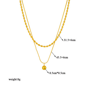 Double Layered Beaded Pendant Necklace Gold Chain Ball Shape Geometric Design Clavicle Jewelry Fashion Minimalist Style - Product Image 4
