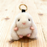 Porte-clés en forme de boule en fourrure douce et cuir PU, pendentif lapin en peluche, porte-clés lumineux pour clé de voiture, breloque de sac