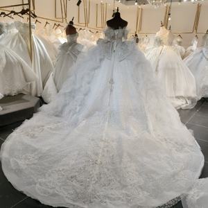 Robes de mariée en dentelle de luxe, manches régulières, princesse, perles, vintage, moderne, robes de mariée de chapelle pour femmes, LSML009 pour - Product Image 2