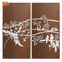 Paravents de jardin Art Déco en acier patiné - Panneaux Corten résistants aux intempéries découpés au laser, à découpe rotative, imperméables, pliables, installation facile