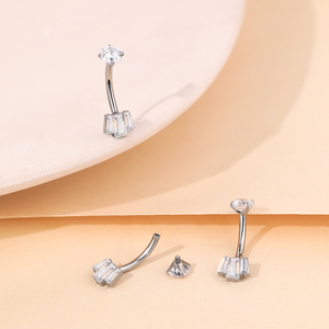 Lingchee 14G titanio a palette Baguette chiaro zircone anello ombelico interno infilato interno Piercing all'ombelico gioielli - Product Image 3