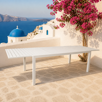 Table de repas extérieure extensible blanche avec plateau à lattes, structure en aluminium, feuilles amovibles, mobilier de patio, jardin, café