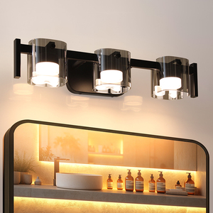 Modern Black LED Wall Lamp 3-<b>Light</b> Cylindrical Glass Shade Aluminum Body 20.87in Bathroom <b>Vanity</b> <b>Light</b> Warm White 3500K - Product Image 5