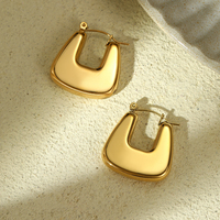 Anting-anting berbentuk C Stainless Steel PVD emas 18K anting-anting Hoop berongga geometris personalisasi berlebihan