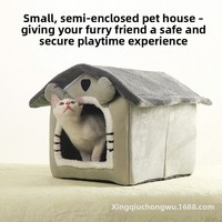 Maison pour chat semi-fermée de style maisonnette, chaleur hivernale, protection contre le gel, utilisation intérieure/extérieure, motif ours en peluche