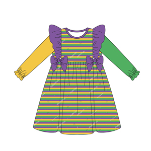 Mardi Gras March Strisce con arco <span class=keywords><strong>per</strong></span> bambine abiti da bambina con logo personalizzato e <span class=keywords><strong>nome</strong></span> di cotone vestito da bambina - Product Image 5