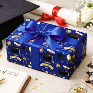 Original graduation season blue and gold 5-meter hat <b>pattern</b> wrapping <b>paper</b> for graduate - Product Image 6