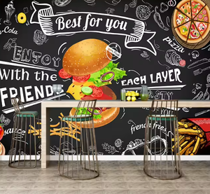 Papel Tapiz Autoadhesivo con Diseño de Comida Rápida Americana, Mural de Hamburguesas <span class=keywords><strong>y</strong></span> Pizza <span class=keywords><strong>para</strong></span> Restaurante - Product Image 2
