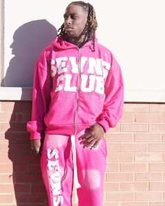 Yingling Unisex Heavy Weight Mesh Luxury Cotton Distressed Embroidery Applique Custom Oversized <b>Cropped</b> <b>Zip</b> <b>up</b> <b>Hoodie</b> Set - Product Image 6