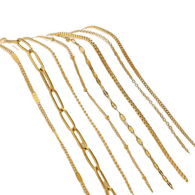 PVD Gold Plated Stainless Steel Necklace Chain 18k Gold Plate Simple Chain for DIY Pendent Necklace