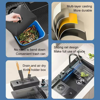 Éviers multifonctionnels en acier inoxydable nano de cuisine intelligente moderne noire avec lave-vaisselle à double cascade pour restaurant