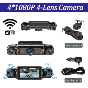 Caméra de tableau de bord de <span class=keywords><strong>voiture</strong></span> 3 pouces 360 degrés avec WiFi, GPS, surveillance de stationnement 24h/24, 4 objectifs HD 1080P, enregistreur vidéo, contrôle par application, câblage direct - Product Image 2