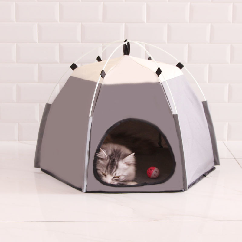 Tente pour animaux de compagnie hexagonale grise