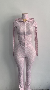 <span class=keywords><strong>Tuta</strong></span> Intera Sexy Personalizzata da <span class=keywords><strong>Donna</strong></span> con Stampa Leopardata <span class=keywords><strong>Rosa</strong></span>, Scollo a V Profondo e Pantaloni, Abbigliamento Casual e Set Yoga - Product Image 5