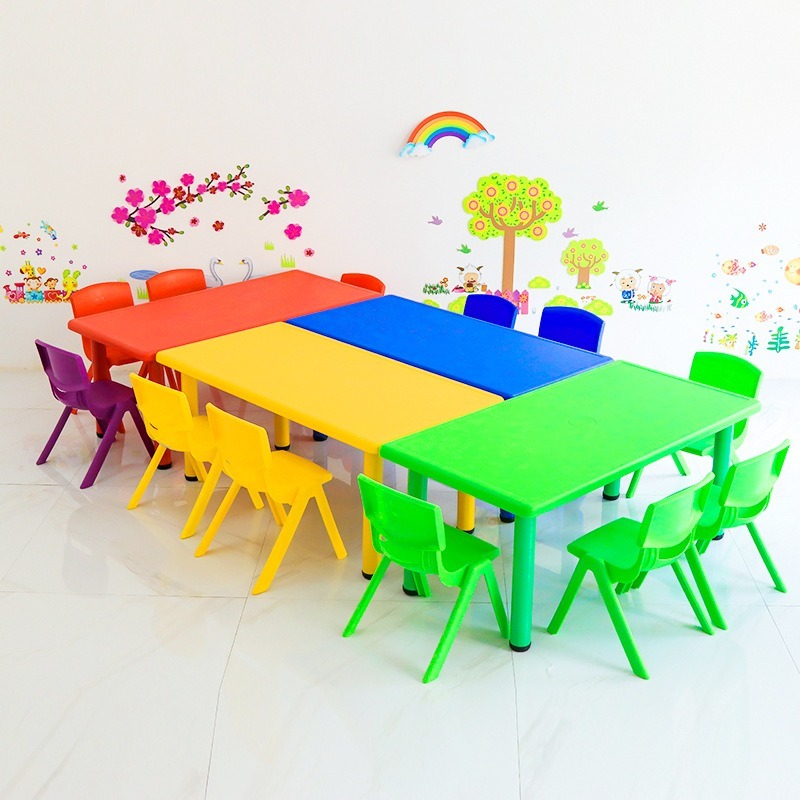 Kindergarten Kids Classroom Furniture Set Colorful Children School Plastic Adjustable Tables and Chairs Set for Wholesale