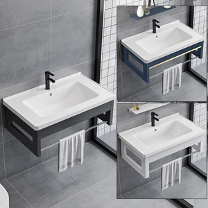 Ensemble de meuble-lavabo mural moderne en aluminium avec vasque intégrée en céramique écologique résistante à l'eau pour salle de bain - Product Image 3