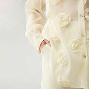 <strong>Chiffon</strong> rose design cardigan button <strong>shirt</strong> fashion girl long sleeve modest blouse elegant women's blouses &amp; <strong>shirts</strong>