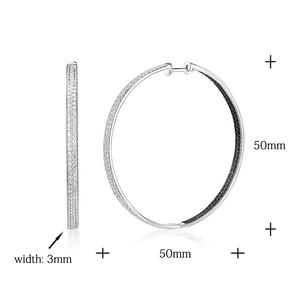 Boucles d'oreilles créoles créoles à charnière noir pavé bohème Glam tendance de la mode en argent Sterling 925 bijoux modernes originaux pour les femmes - Product Image 2