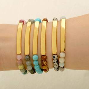 Bijoux personnalisés Bracelet élastique en pierre naturelle Bracelet en pierre naturelle perlée gravée lettre <span class=keywords><strong>nom</strong></span> barre - Product Image 4