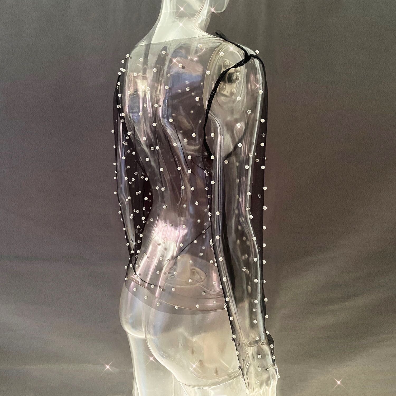 2024 Fashion See-through Pearls Long Sleeve Wedding Jacket