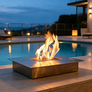 Panel Plateado Nuevo AMS50, <span class=keywords><strong>Chimenea</strong></span> de Bioetanol Empotrada Cuadrada, Decoración Metálica para Exteriores, para Sala de Estar, Vestíbulo u Oficina - Product Image 1