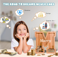 Alcancía de Madera con Letras de Dibujos Animados Personalizada de Alta Calidad, Caja de Ahorro de Monedas para Cumpleaños y Festividades