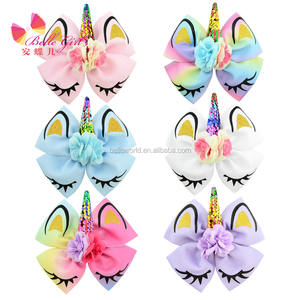 BELLLEWORLD <span class=keywords><strong>JOJO</strong></span>, lentejuelas brillantes, accesorios para el cabello de flores para niños, cinta, pinzas grandes para el pelo de unicornio para niñas, bebés y niños pequeños - Product Image 1