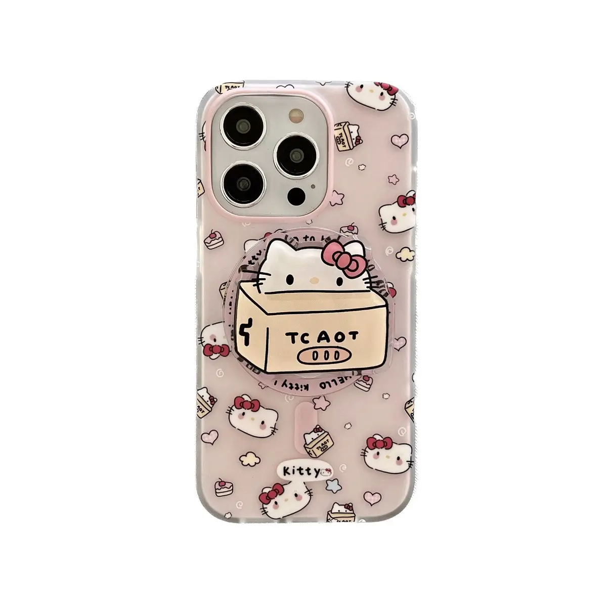 ins Frosted double pink Hello Kitty Box magnetic stand phone case for iPhone15 14 13 12 11 plus/pro/promax female