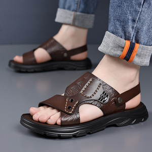 Sandales d'extérieur pour hommes, style sportif décontracté, à bout ouvert, semelle en caoutchouc, couleur unie, faciles à enfiler, confortables pour la marche, idéales pour la plage en été - Product Image 4