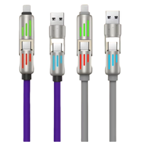 Kabel Data LED RGB pengisian daya Super cepat, kabel Data 240W 4 dalam 1 untuk perangkat komputer, kompatibel dengan Laptop Tablet Android & IOS