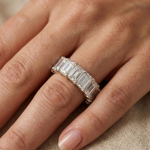 <b>Emerald</b> Eternity <b>Band</b> Diamond <b>Ring</b> - 9k, 14k 18k Gold - Product Image 2