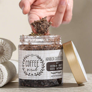 Exfoliante facial vegano perfumado personalizado para blanquear la piel, exfoliante para aclarar la leche, sal marina, cúrcuma, Ácido Kójico, efecto brillante de café - Product Image 1