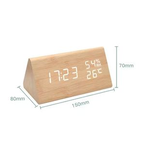 Reloj Despertador de Madera con Pantalla LED y Carga USB, Medidor Digital, Fecha, Hora, Temperatura, Control por Voz, Diseño Triangular para el Hogar - Product Image 3