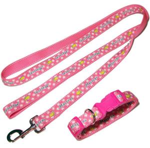 Conjunto de correa ajustable para <span class=keywords><strong>Collar</strong></span> de Mascota, de lujo, de alta calidad, diseño personalizado, rosa, a cuadros, resistente al agua, para gato y perro - Product Image 1