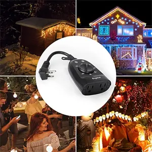 ETL Approved Photocell Sensor Timer Plug Socket With 3 Grounded Outlets For Outdoor Garden Patio Lights
