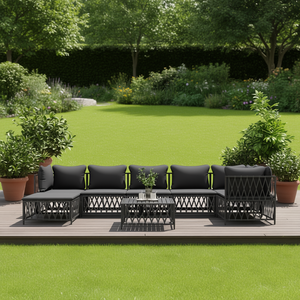 Ensemble de salon de jardin anthracite 6 places, structure en acier, résistant aux intempéries, mobilier d'extérieur au design contemporain - Product Image 2