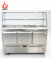 Gewerblicher 3-Türiger Salatvorbereitungs-Kühltresen aus Edelstahl mit Gebogener Glasscheibe für Restaurants und Buffets, 478L Automatisch