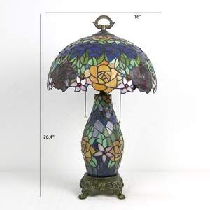 Lámpara de Mesa de Estilo Europeo LongHuiJing con Flor de Rosa de Vidrio Teñido, AC E26, para Decoración del Hogar y Sala de Estar - Product Image 3