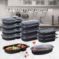 Boîtes d'emballage alimentaire ovales noires pour l'extérieur, pour restaurants, pour aliments froids ou chauds, en plastique, pour emporter, compatibles micro-ondes